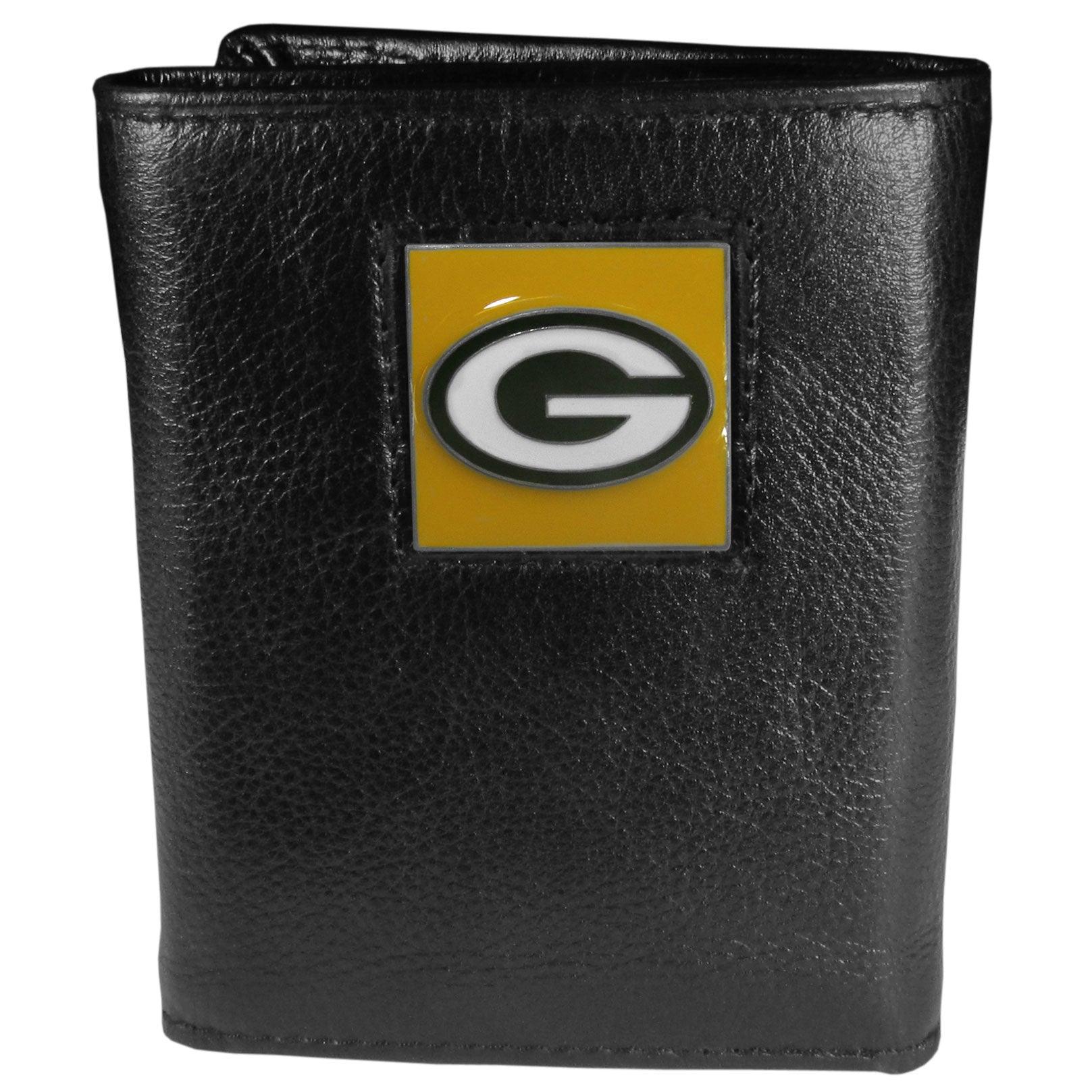 Green Bay Packers Deluxe Leather Tri-fold Wallet Packaged in Gift Box - Flyclothing LLC