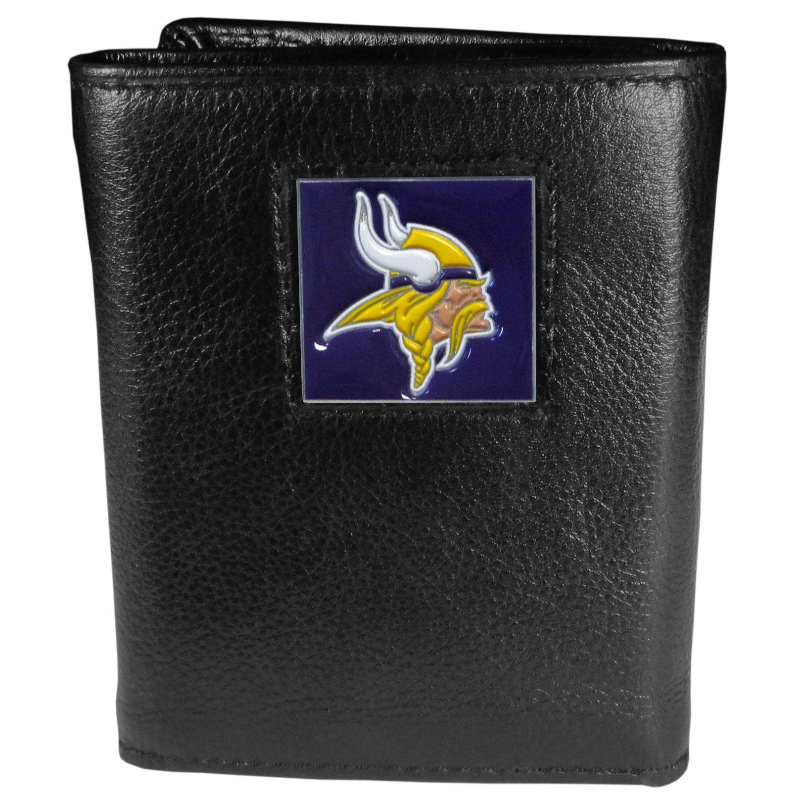 Minnesota Vikings Deluxe Leather Tri-fold Wallet Packaged in Gift Box - Flyclothing LLC