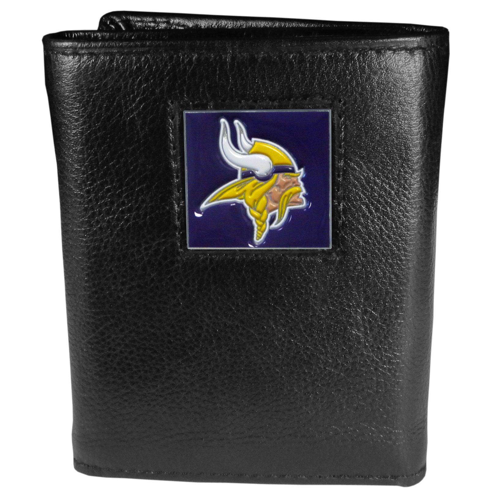 Minnesota Vikings Deluxe Leather Tri-fold Wallet Packaged in Gift Box - Siskiyou Buckle - Flyclothing LLC