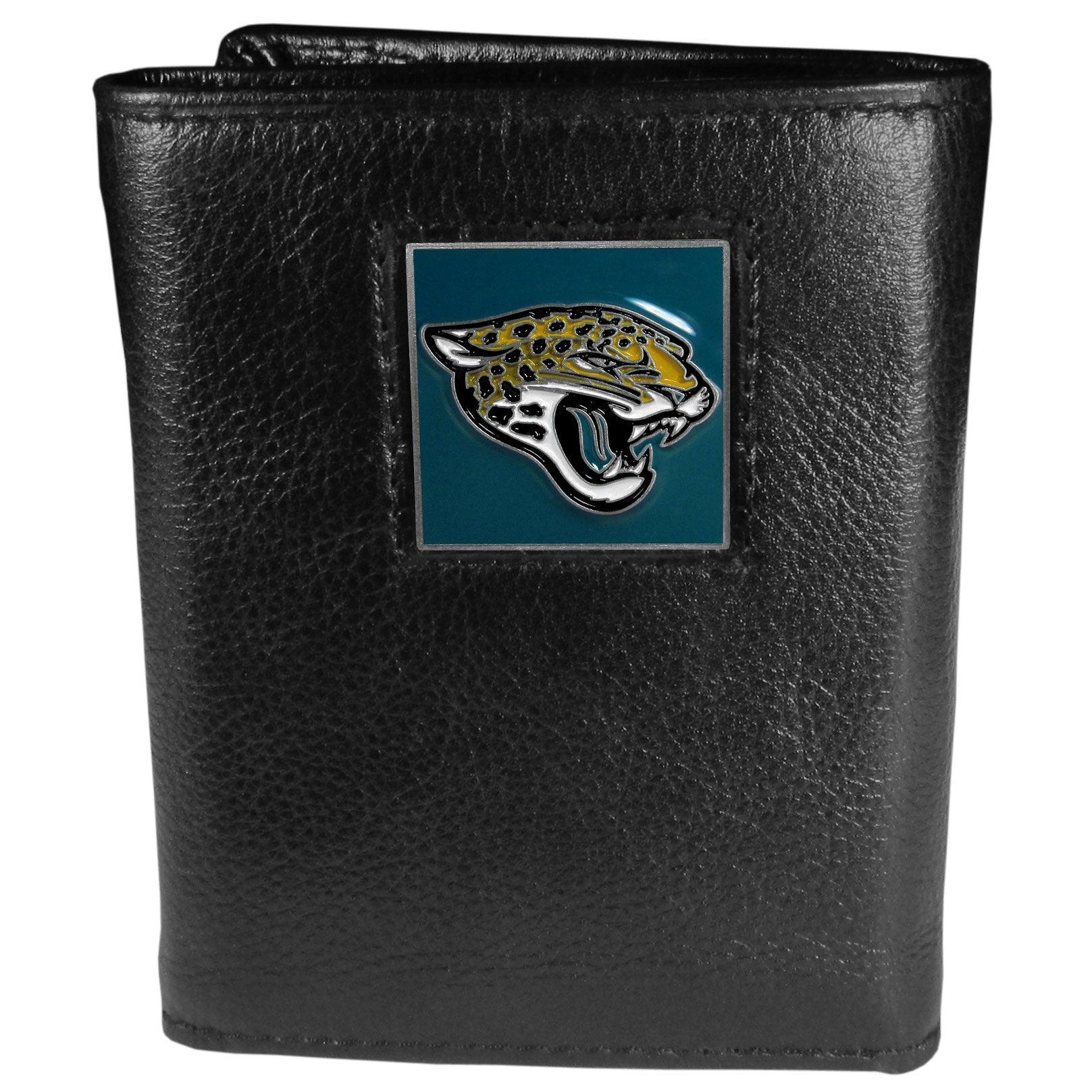 Jacksonville Jaguars Deluxe Leather Tri-fold Wallet Packaged in Gift Box - Flyclothing LLC