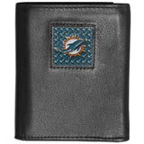 Miami Dolphins Gridiron Leather Tri-fold Wallet Packaged in Gift Box - Siskiyou Buckle
