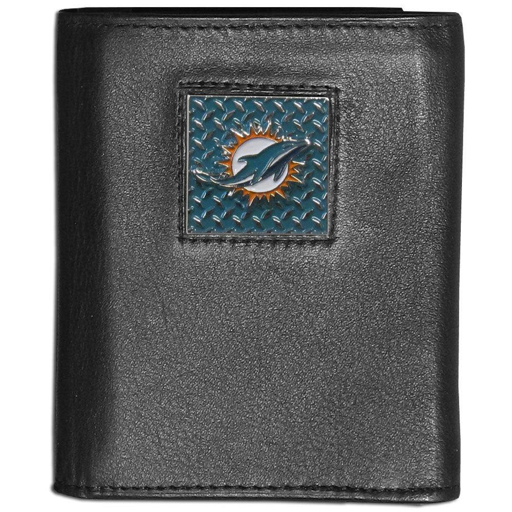 Miami Dolphins Gridiron Leather Tri-fold Wallet - Siskiyou Buckle