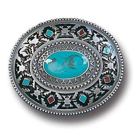 Southwestern Design with Torquoise Color Accent Enameled Belt Buckle - Siskiyou Buckle - Flyclothing LLC