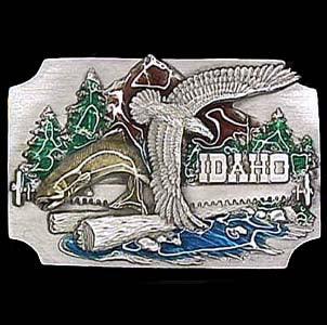 Idaho Eagle and Mountain Enameled Belt Buckle - Flyclothing LLC