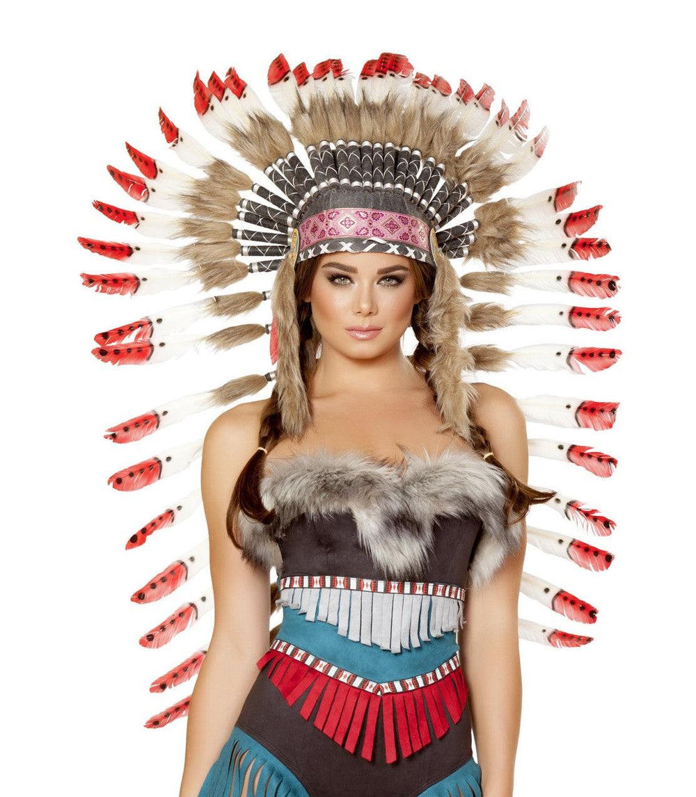 Roma Costume Indian Headdress with Red Tips - Roma Costume