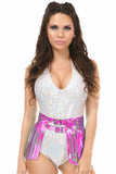 Fuchsia Hologram Fringe Mini Skirt - Daisy Corsets