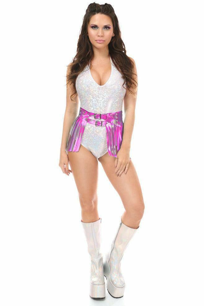 Fuchsia Hologram Fringe Mini Skirt - Flyclothing LLC