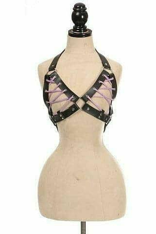 Daisy Corsets Black Faux Leather Lace-Up Bra Top - Lavender - Daisy Corsets