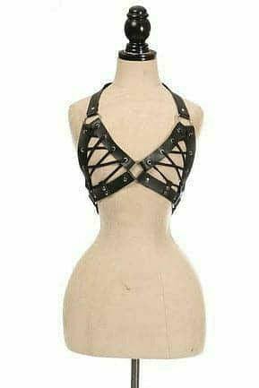 Daisy Corsets Black Faux Leather Lace-Up Bra Top - Black - Daisy Corsets