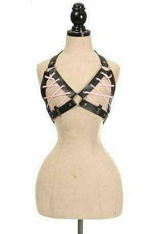 Daisy Corsets Black Faux Leather Lace-Up Bra Top - Lt Pink - Daisy Corsets