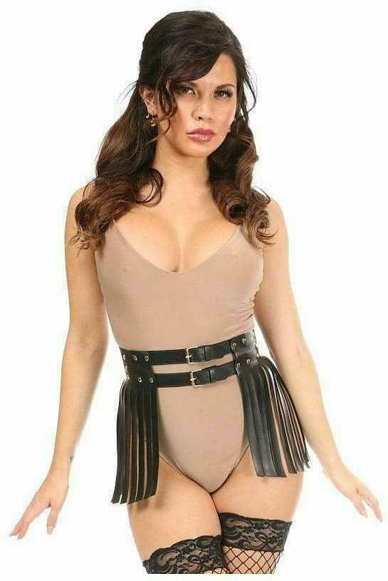Daisy Corsets Black & Gold Vegan Leather Fringe Skirt - Daisy Corsets