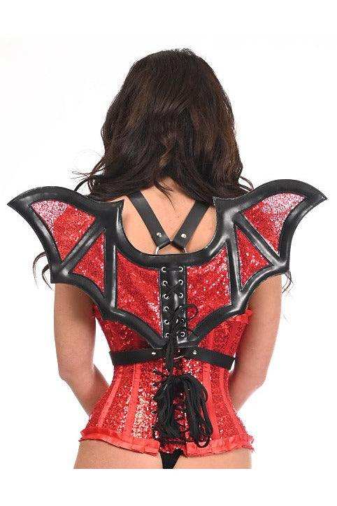 Daisy Corsets Red Sequin w/Black Faux Leather Bat Wings Body Harness - Daisy Corsets - Flyclothing LLC