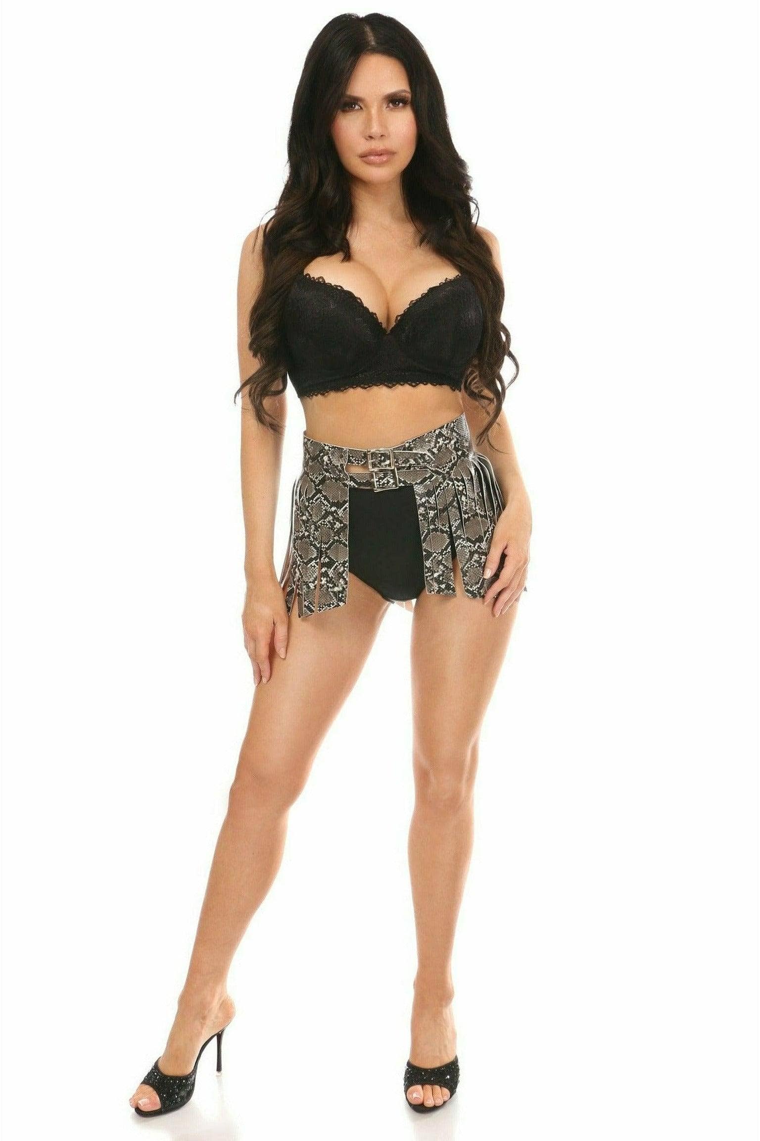 Daisy Corsets Snake Skin Print Faux Leather Fringe Skirt - Daisy Corsets