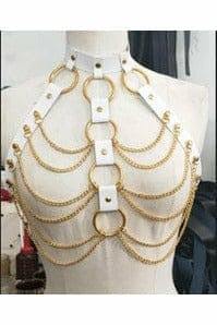 Daisy Corsets White & Gold Faux Leather Body Harness - Daisy Corsets