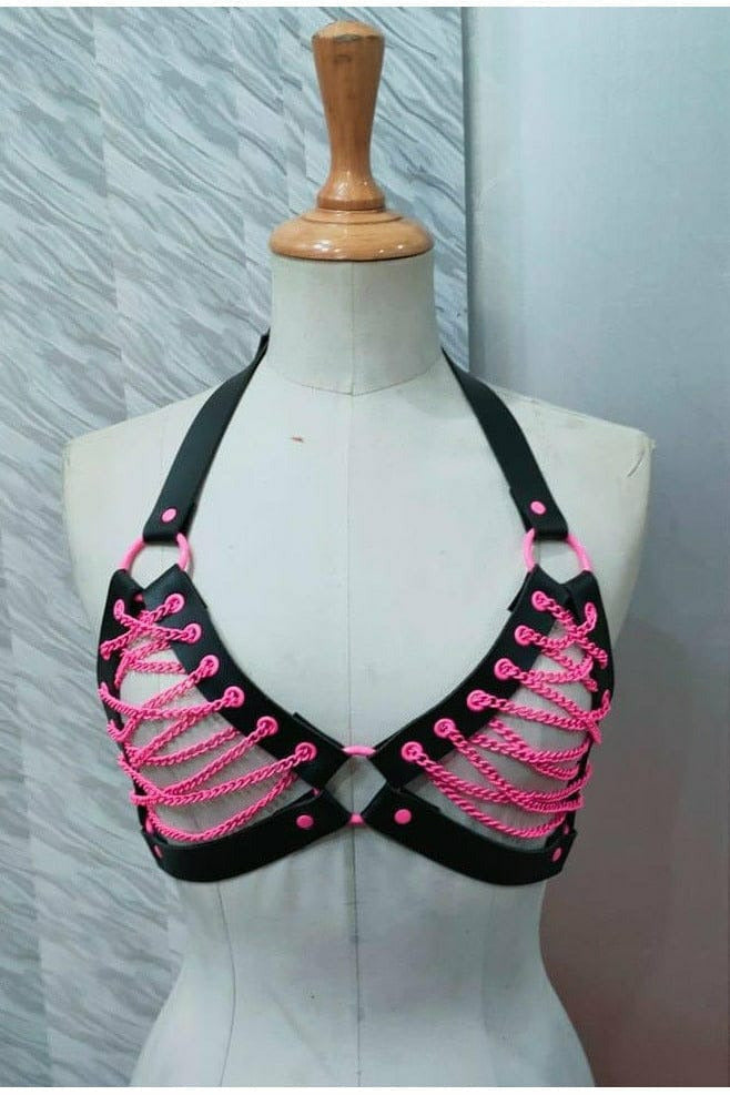 Daisy Corsets Candy Collection - Pink Chain Lace-Up Bra Top Harness