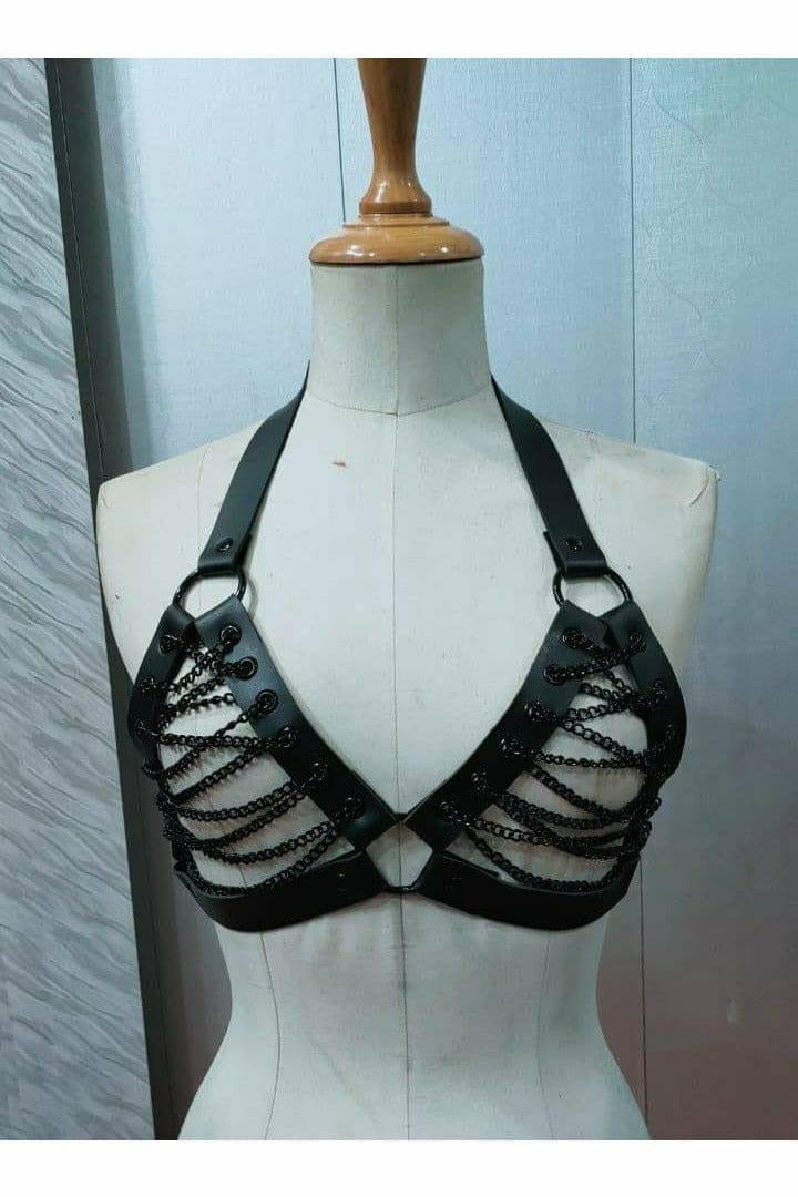 Daisy Corsets Candy Collection - Black Chain Lace-Up Bra Top Harness - Daisy Corsets