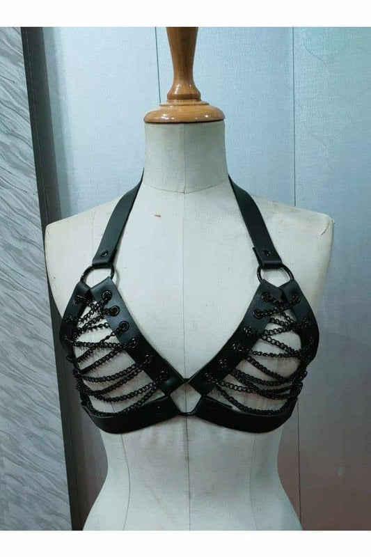 Daisy Corsets Candy Collection - Black Chain Lace-Up Bra Top Harness - Daisy Corsets