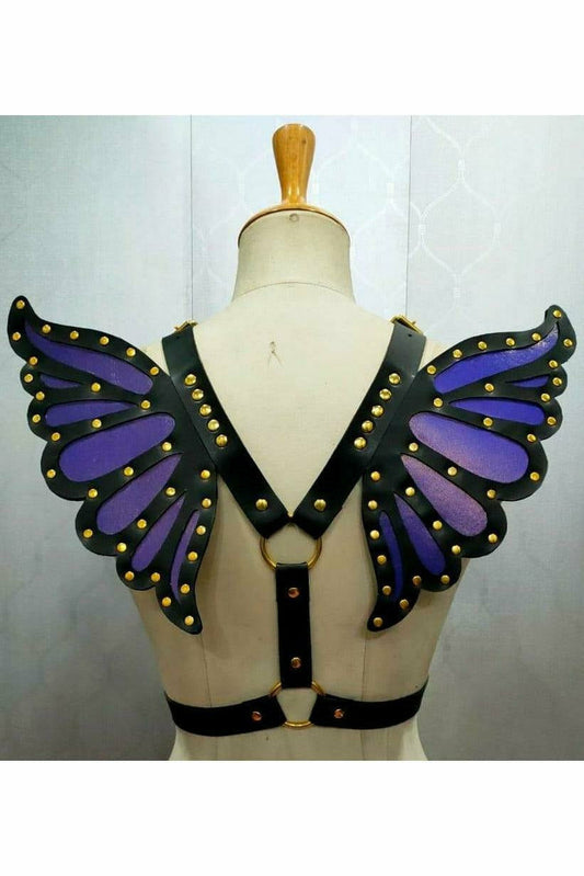 Daisy Corsets Faux Leather Purple/Gold Butterfly Wing Harness