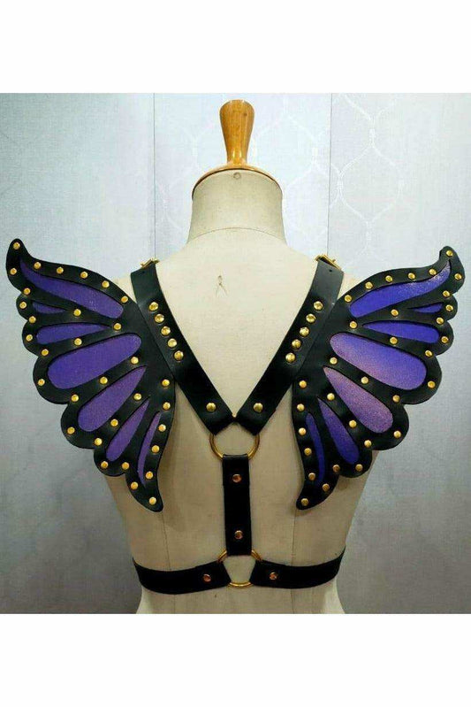 Faux Leather Purple/Gold Butterfly Wing Harness - Daisy Corsets - Flyclothing LLC