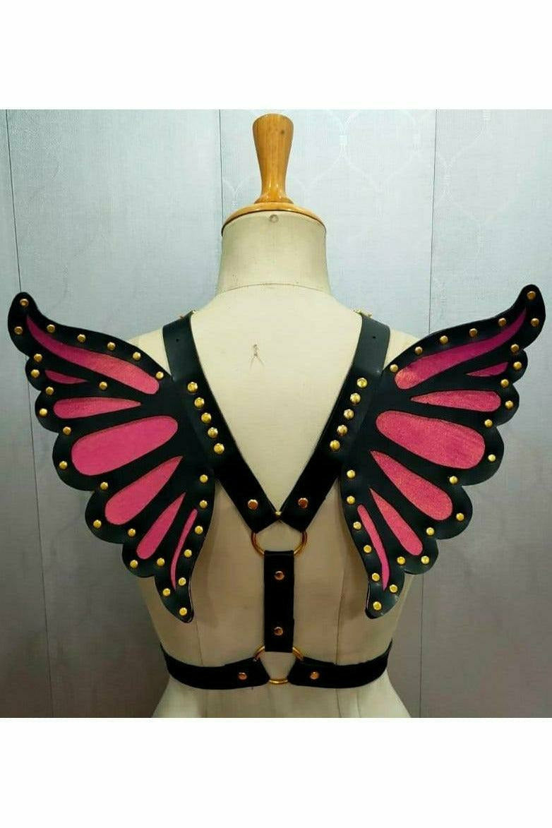Daisy Corsets Faux Leather Fuchsia/Gold Butterfly Wing Harness