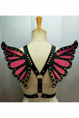 Daisy Corsets Faux Leather Fuchsia/Gold Butterfly Wing Harness