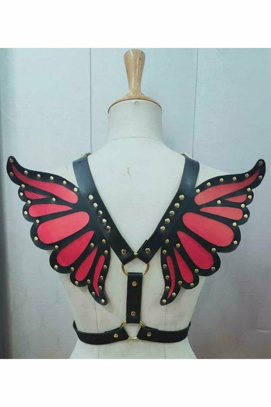 Daisy Corsets Faux Leather Magenta/Gold Butterfly Wing Harness
