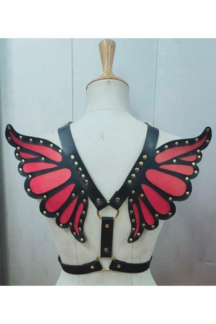 Faux Leather Magenta/Gold Butterfly Wing Harness - Flyclothing LLC
