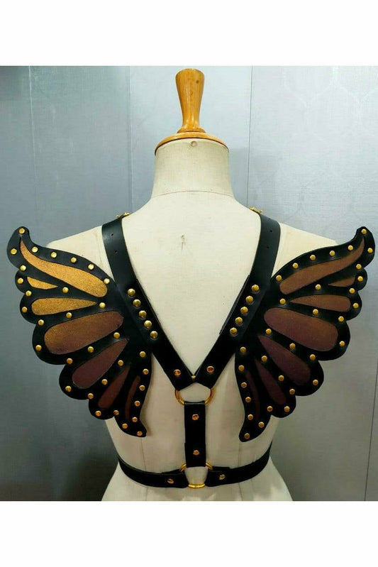 Daisy Corsets Faux Leather Bronze/Gold Butterfly Wing Harness