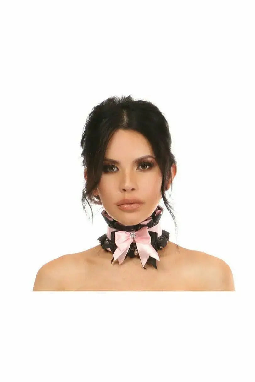 Kitten Collection Lt Pink/Black Lace Choker - Daisy Corsets - Flyclothing LLC