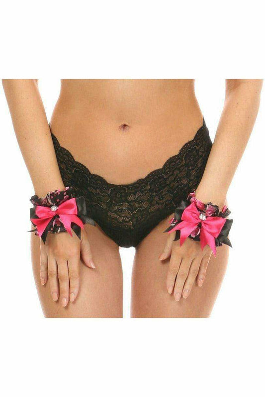 Daisy Corsets Kitten Collection Pink Floral Satin Wristlets (Set of 2) - Daisy Corsets - Flyclothing LLC