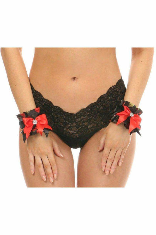 Daisy Corsets Kitten Collection Red Roses Satin Wristlets (Set of 2) - Daisy Corsets - Flyclothing LLC