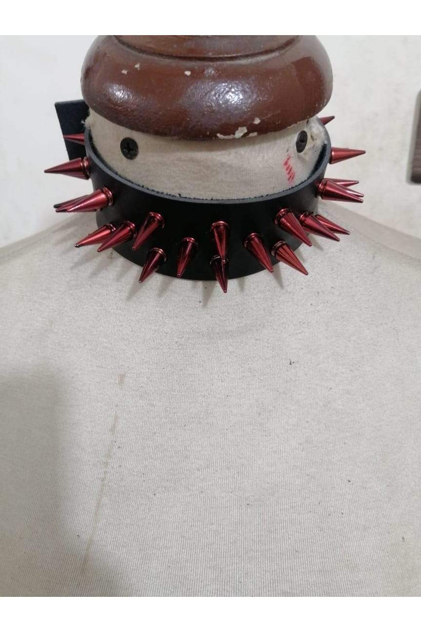 Daisy Corsets Black Faux Leather & Red Metallic Spike Choker - Daisy Corsets - Flyclothing LLC