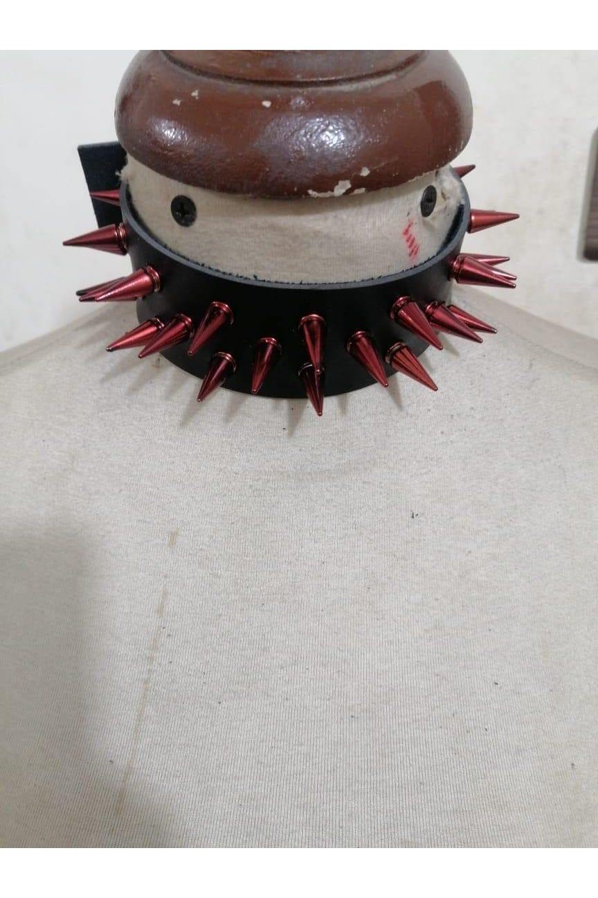 Daisy Corsets Black Faux Leather & Red Metallic Spike Choker - Daisy Corsets