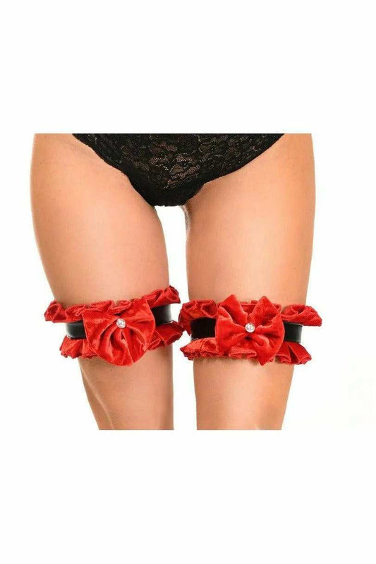 Daisy Corsets Kitten Collection Red Velvet & Faux Leather Leg Garters (set of 2) - Daisy Corsets - Flyclothing LLC