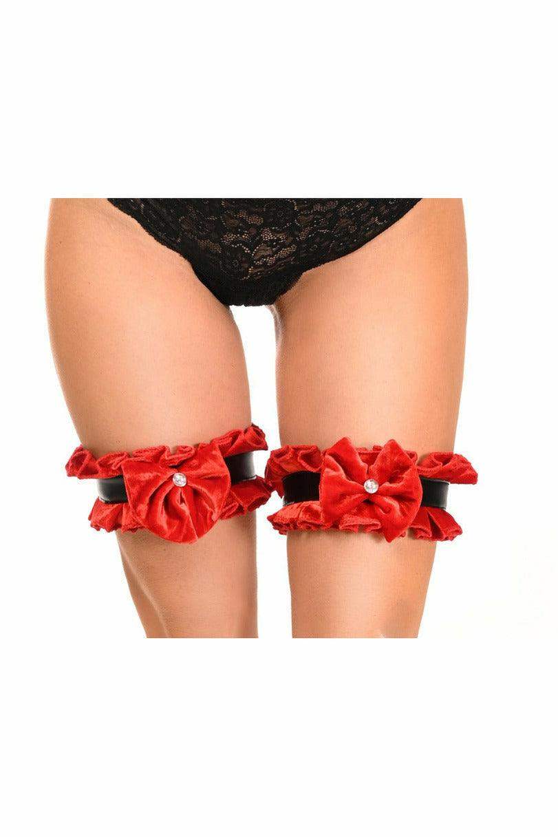 Kitten Collection Red Velvet & Faux Leather Leg Garters (set of 2) - Daisy Corsets - Flyclothing LLC