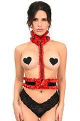 Kitten Collection Red Velvet & Faux Leather Single Strap Body Harness - Flyclothing LLC