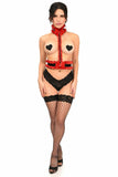 Kitten Collection Red Velvet & Faux Leather Single Strap Body Harness - Daisy Corsets