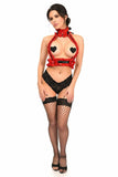 Kitten Collection Red Velvet & Faux Leather Double Strap Body Harness - Daisy Corsets