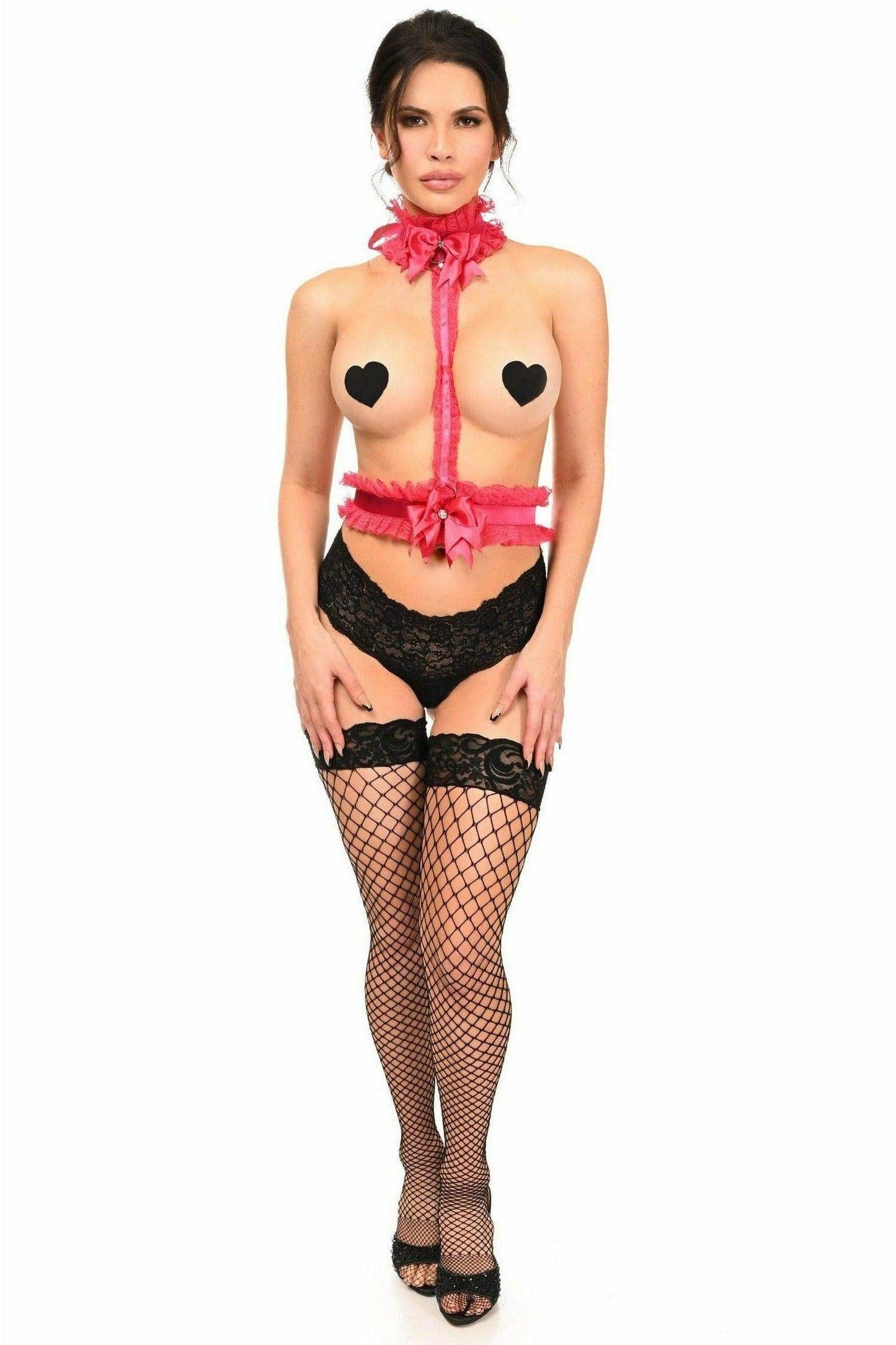 Kitten Collection Fuchsia/Fuchsia Lace Single Strap Body Harness - Daisy Corsets - Flyclothing LLC