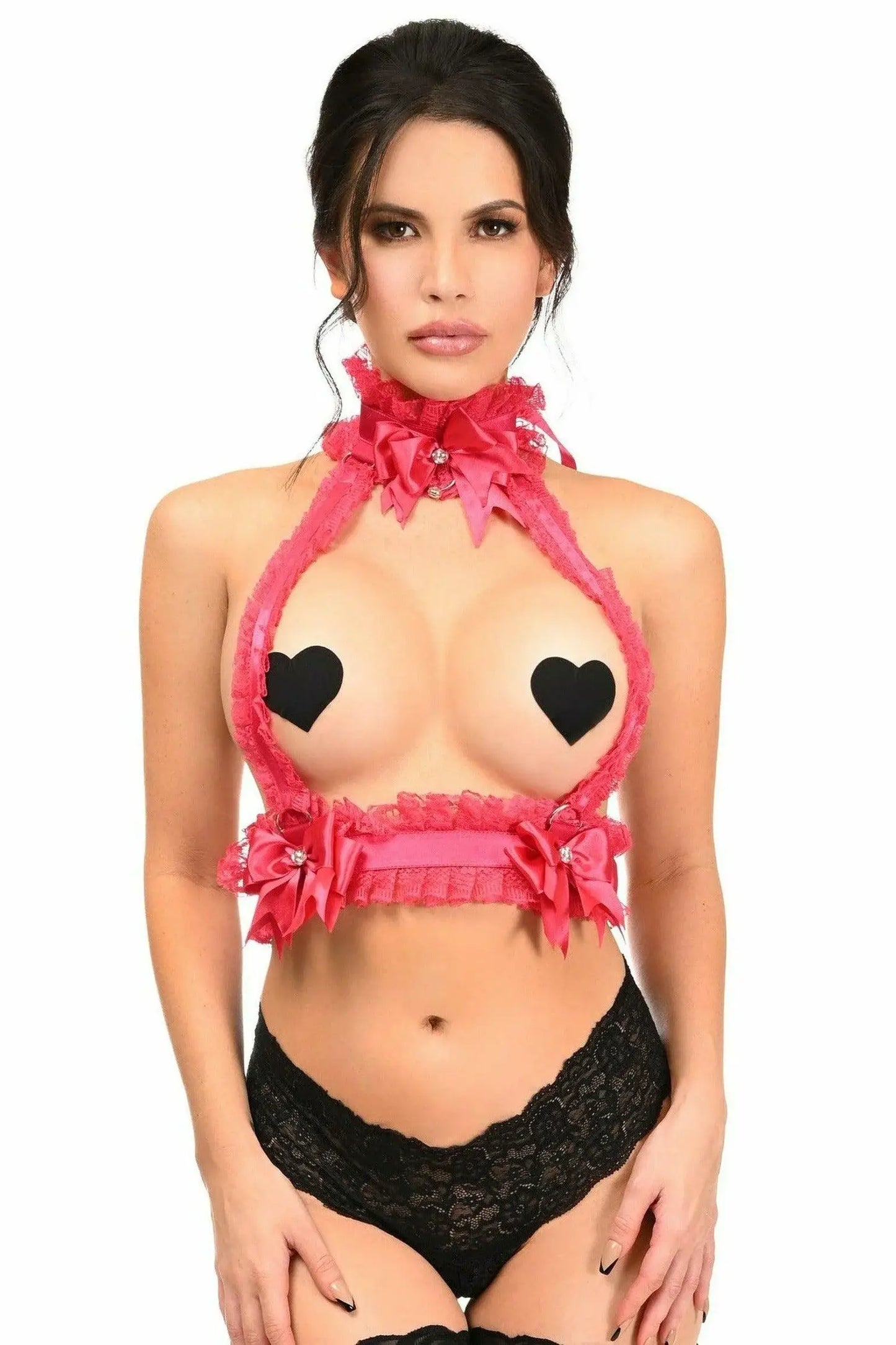 Kitten Collection Fuchsia/Fuchsia Lace Double Strap Body Harness - Daisy Corsets - Flyclothing LLC