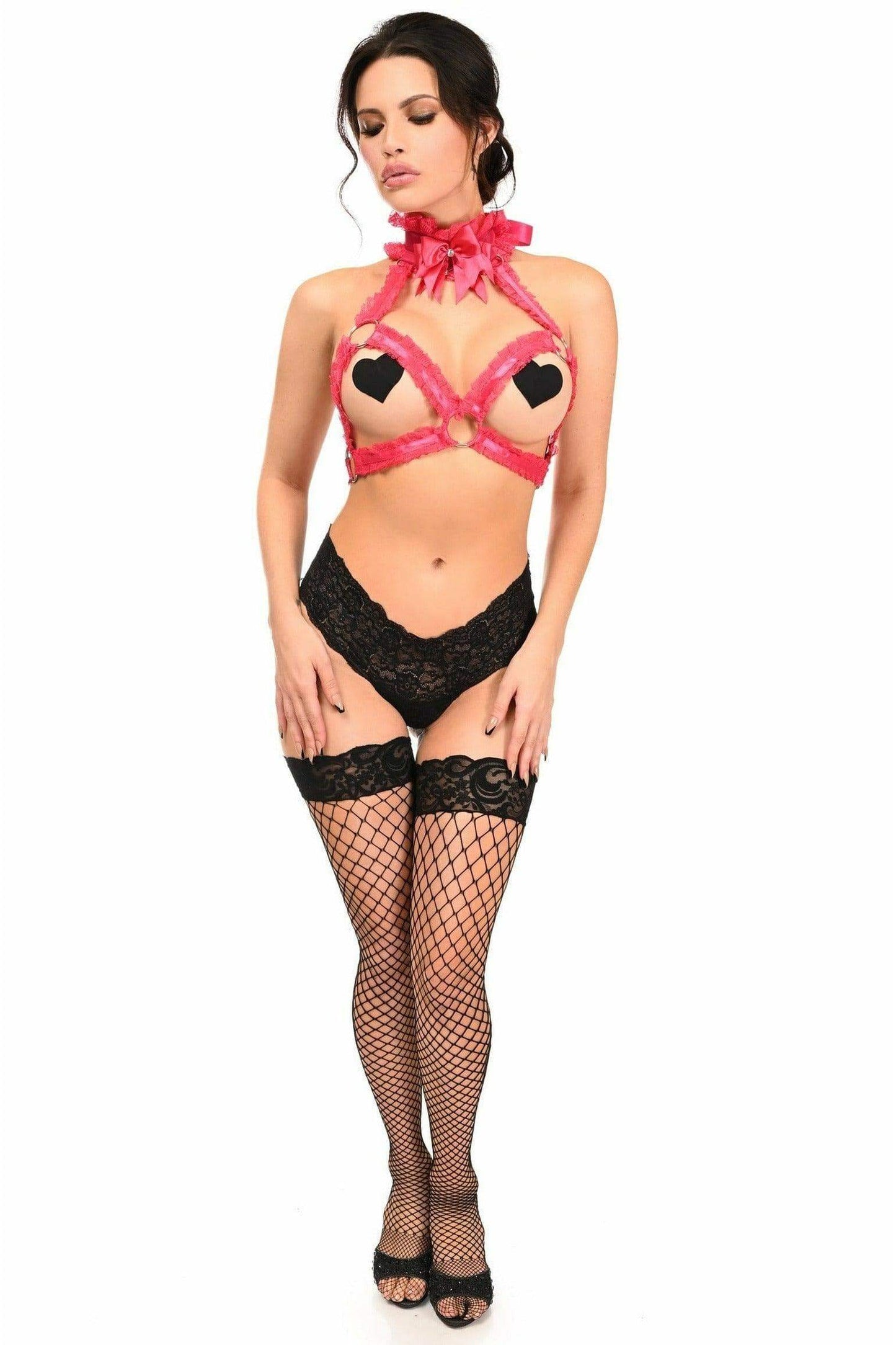 Kitten Collection Fuchsia/Fuchsia Lace Triangle Top Body Harness - Daisy Corsets - Flyclothing LLC