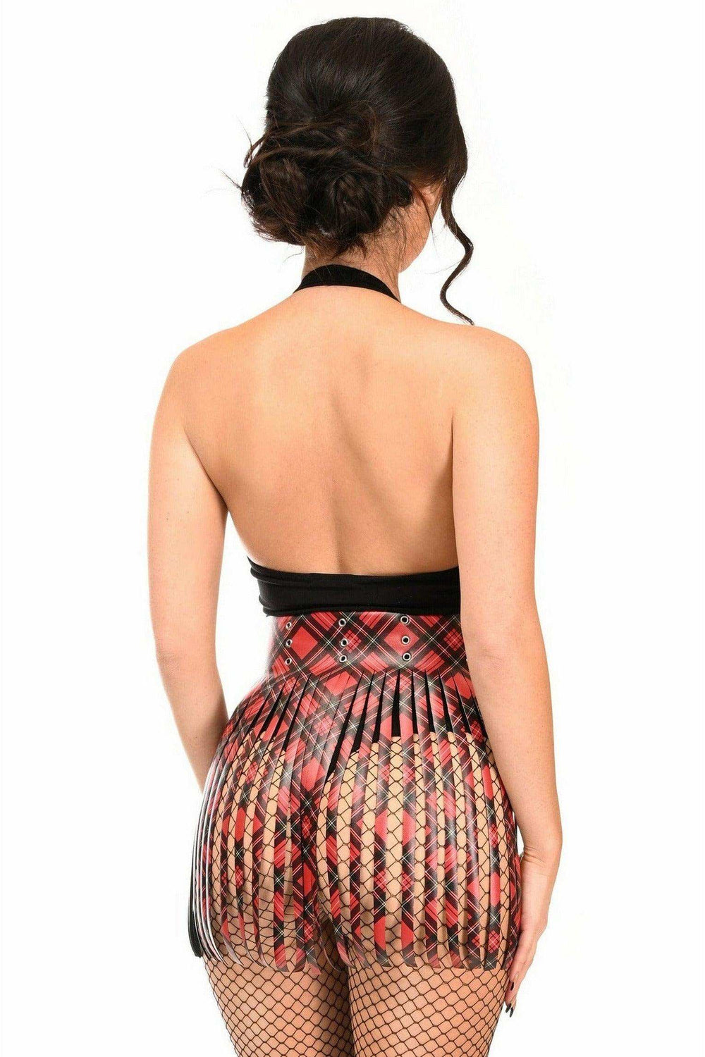 Daisy Corsets Red Plaid Faux Leather Fringe Skirt - Daisy Corsets - Flyclothing LLC