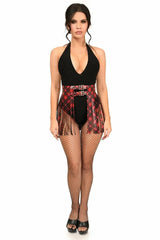 Daisy Corsets Red Plaid Faux Leather Fringe Skirt - Daisy Corsets - Flyclothing LLC