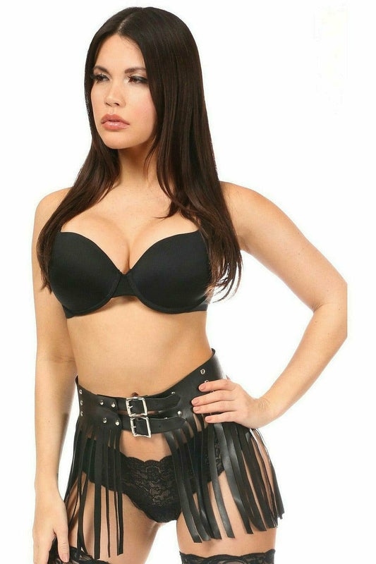 Daisy Corsets Black Vegan Leather Fringe Mini Skirt