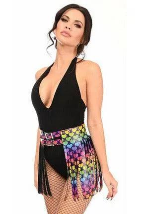 Daisy Corsets Rainbow Hearts Faux Leather Fringe Skirt - Daisy Corsets