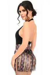 Daisy Corsets Pink & White Skulls Faux Leather Fringe Skirt - Daisy Corsets - Flyclothing LLC