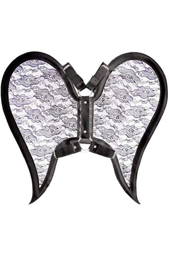Daisy Corsets Black/Black Faux Leather & Lace Angel Wing Body Harness - Daisy Corsets - Flyclothing LLC
