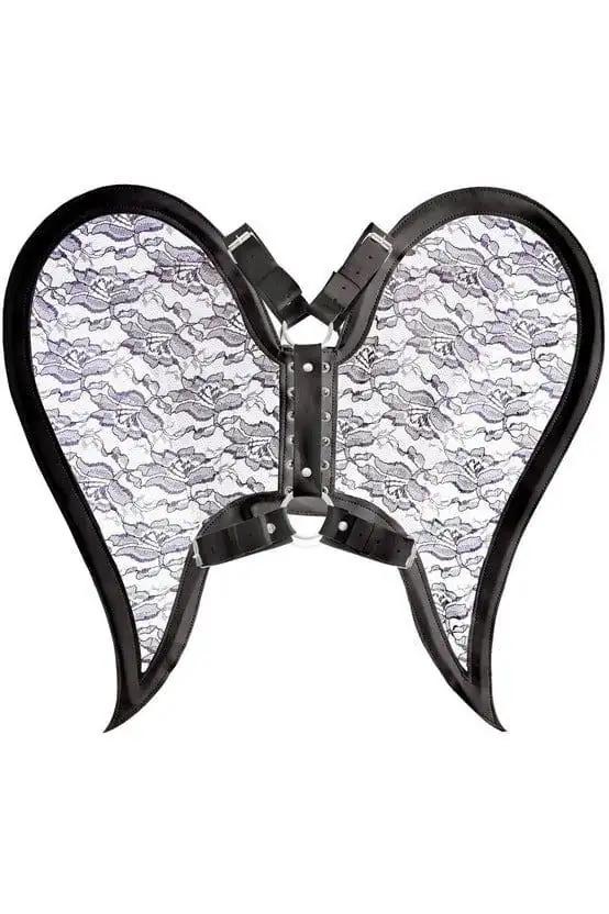 Daisy Corsets Black/Black Faux Leather & Lace Angel Wing Body Harness - Daisy Corsets