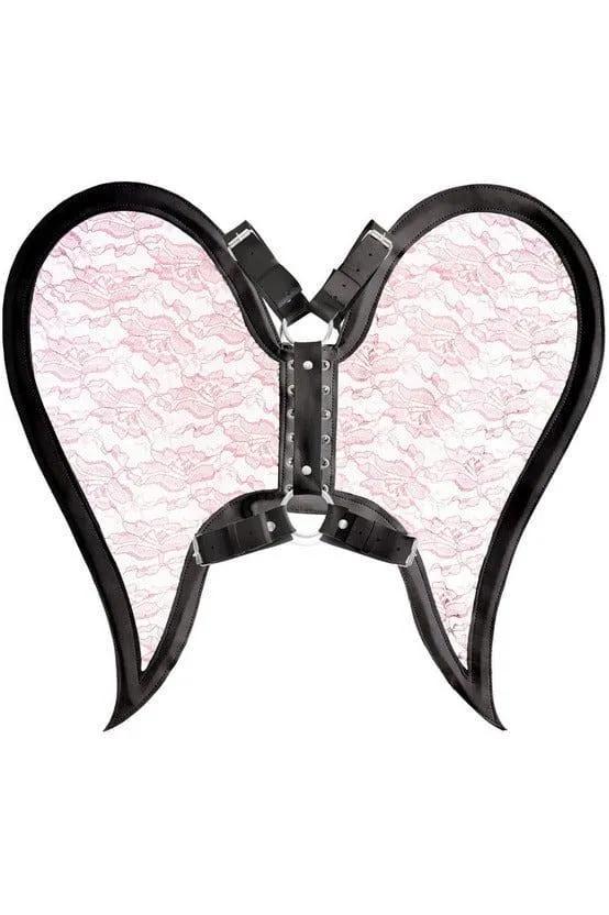 Daisy Corsets Black/Pink Faux Leather & Lace Angel Wing Body Harness - Daisy Corsets