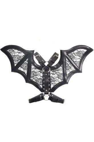 Daisy Corsets Black/Black Faux Leather & Lace Wing Harness - Daisy Corsets - Flyclothing LLC